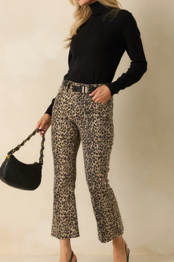 Timing Leopard Print Cropped Flare Jeans