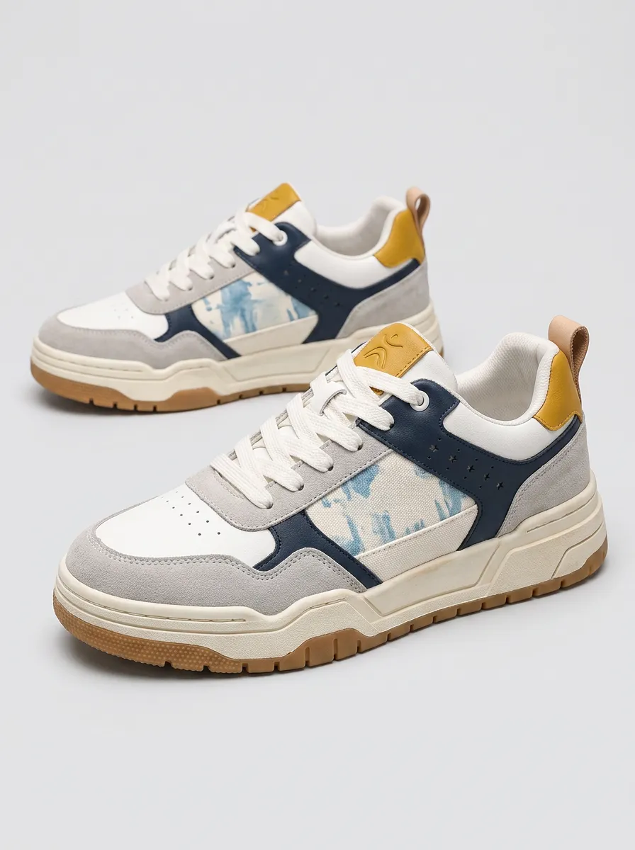Men's Casual Fashion Blue Tie-Dye Printed Skate Shoes