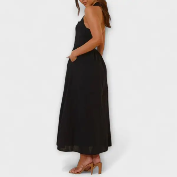 Check Pattern Relaxed Halter Casual Dress