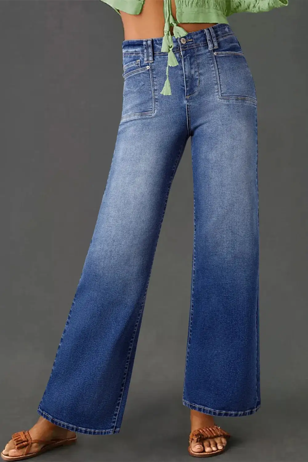 High Waisted Wide Leg Vintage Wash Denim Jeans