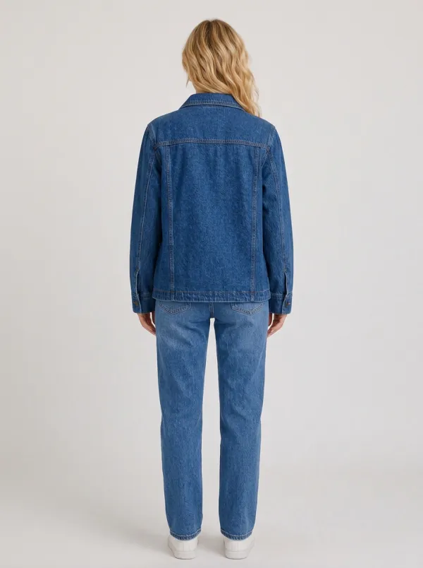 Women's Casual Vintage Wash Button-Down Denim Jacket