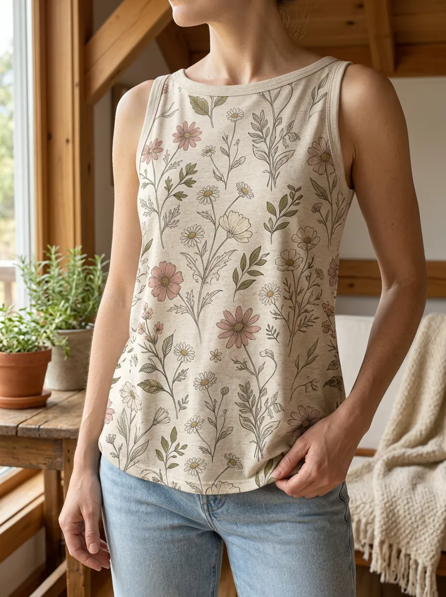 Women's Botanical Floral Wildflower Printed Tank Top