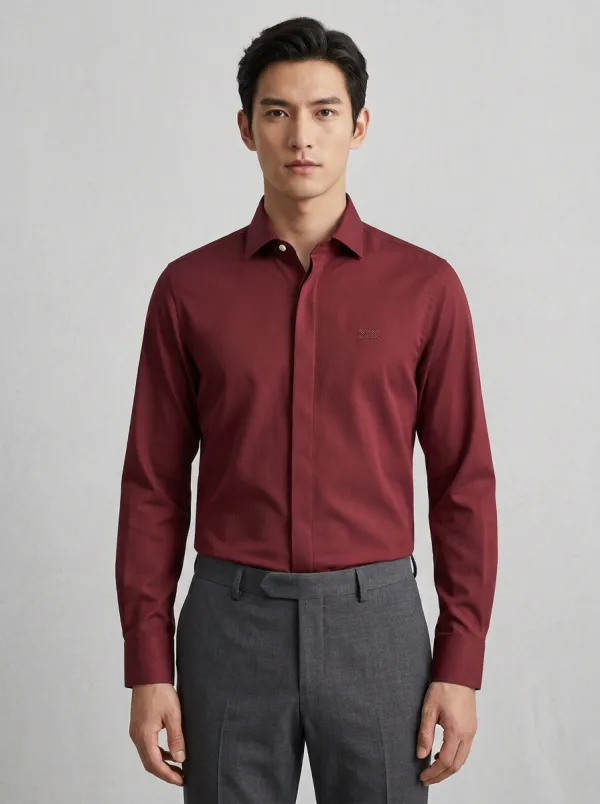 Men's Non-Iron Cotton Minimalist Printed Accent Dress Shirt