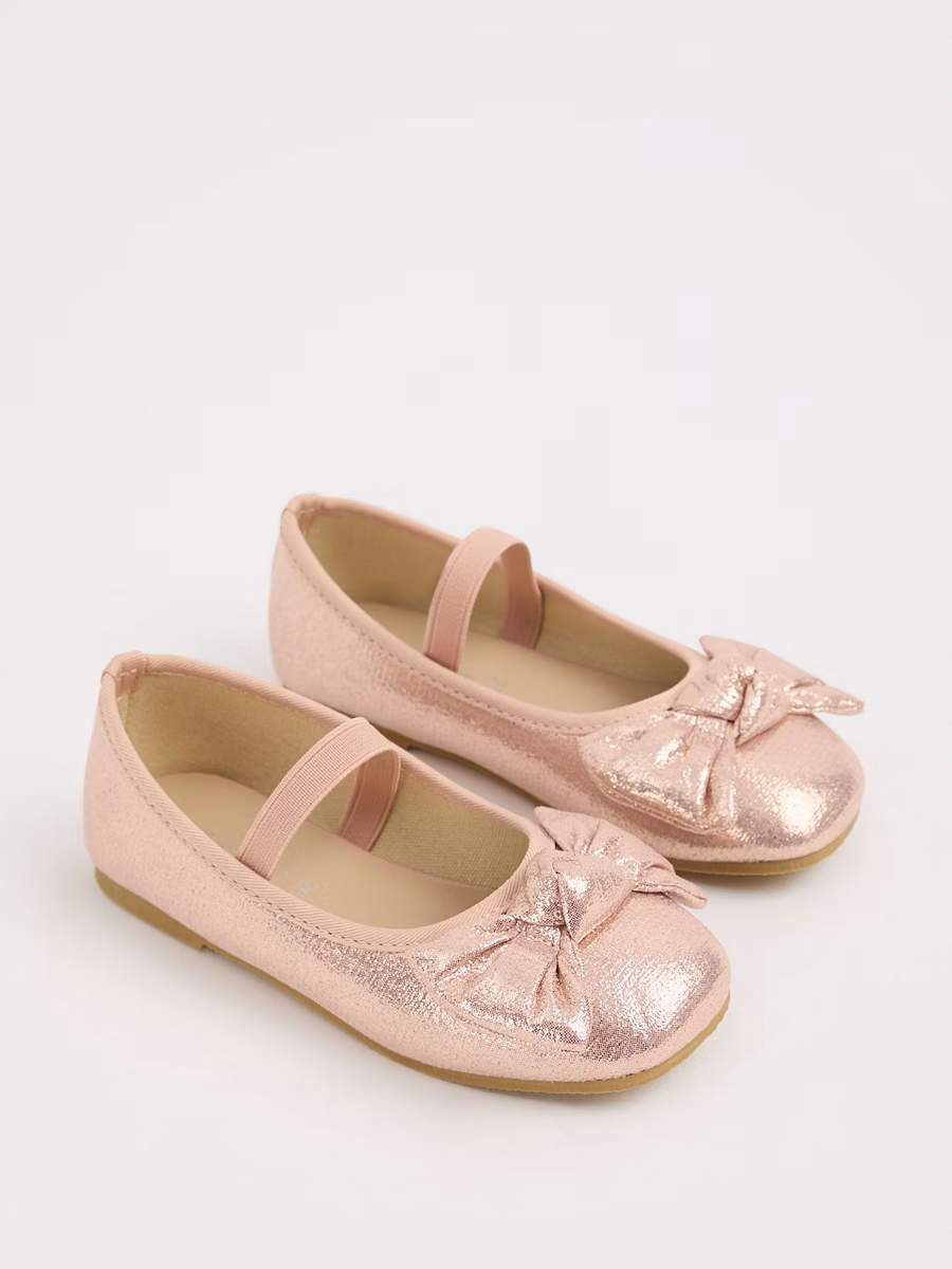 Pink Glitter Square Toe Bow Ballet Shoes detail 2