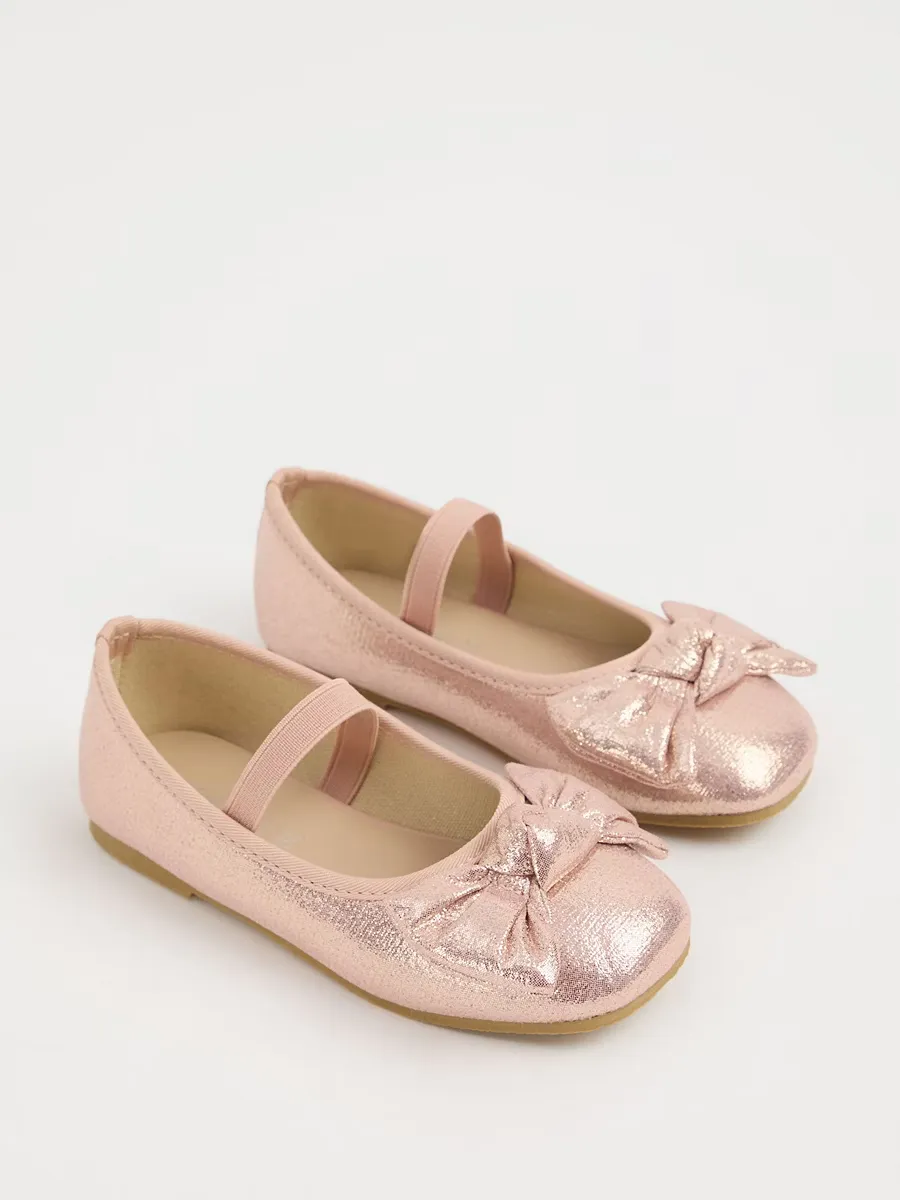 Pink Glitter Square Toe Bow Ballet Shoes