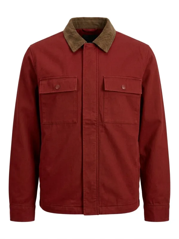 Men's Military Style Olive Green Corduroy Collar Utility Jacket