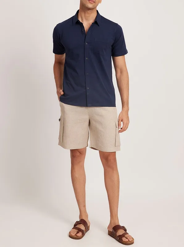 Deep Blue Short Sleeve Linen Shirt