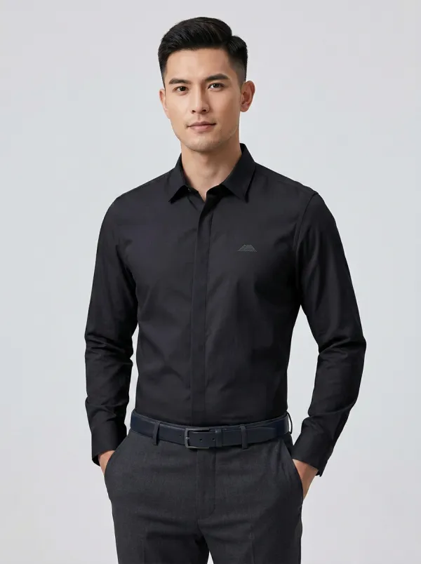 Men's Non-Iron Cotton Light Blue Minimalist Logo Printed Shirt