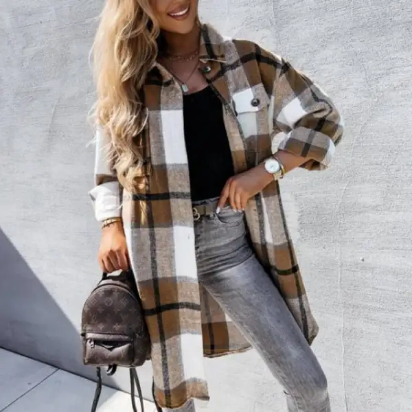 Textured Loose Fit Long Plaid Shirt