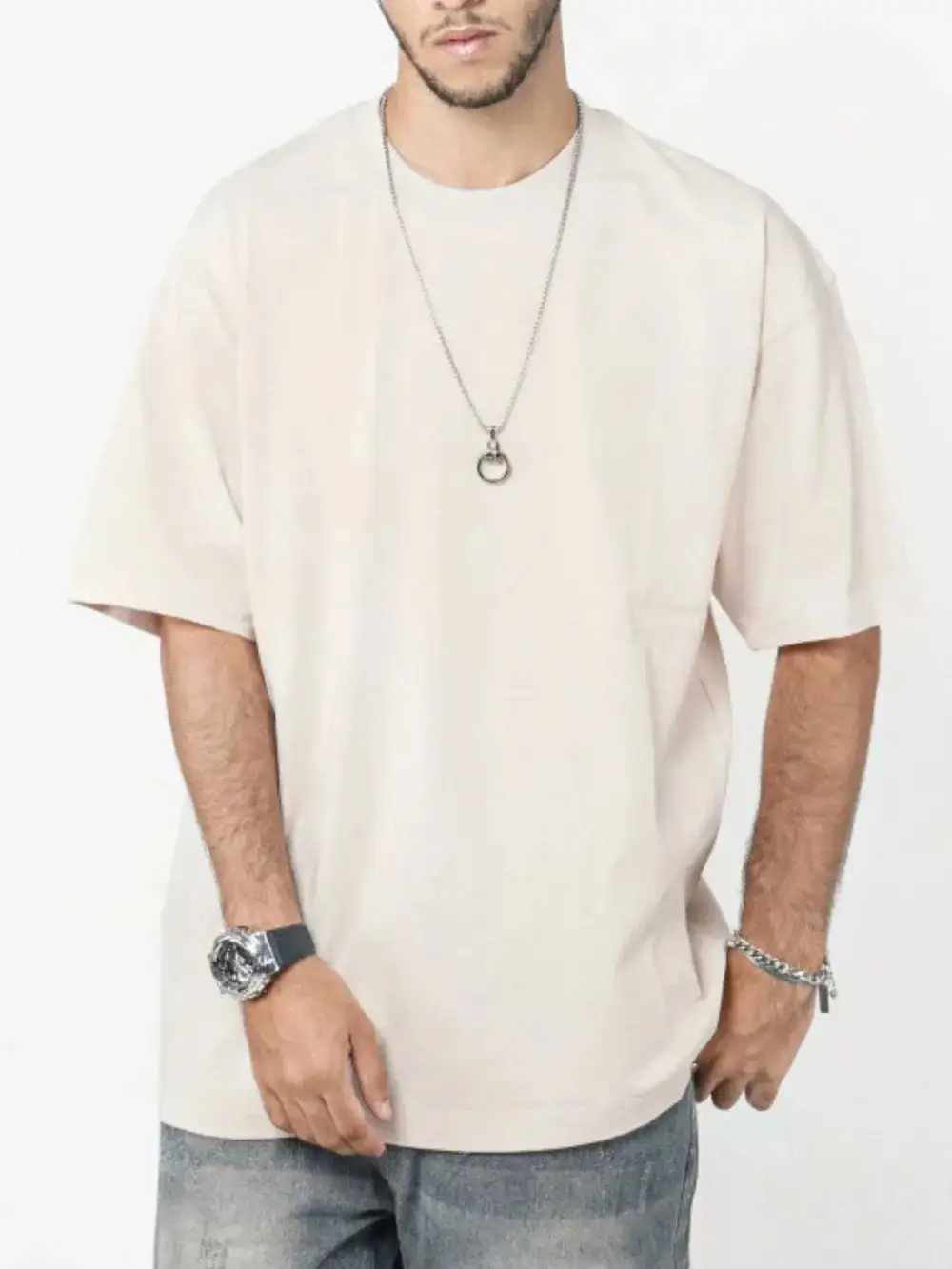 Woven Crew Neck Short Sleeve Tee