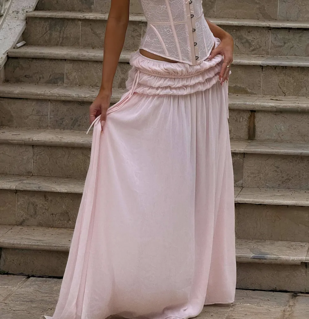 Blush Ruched Chiffon Maxi Skirt