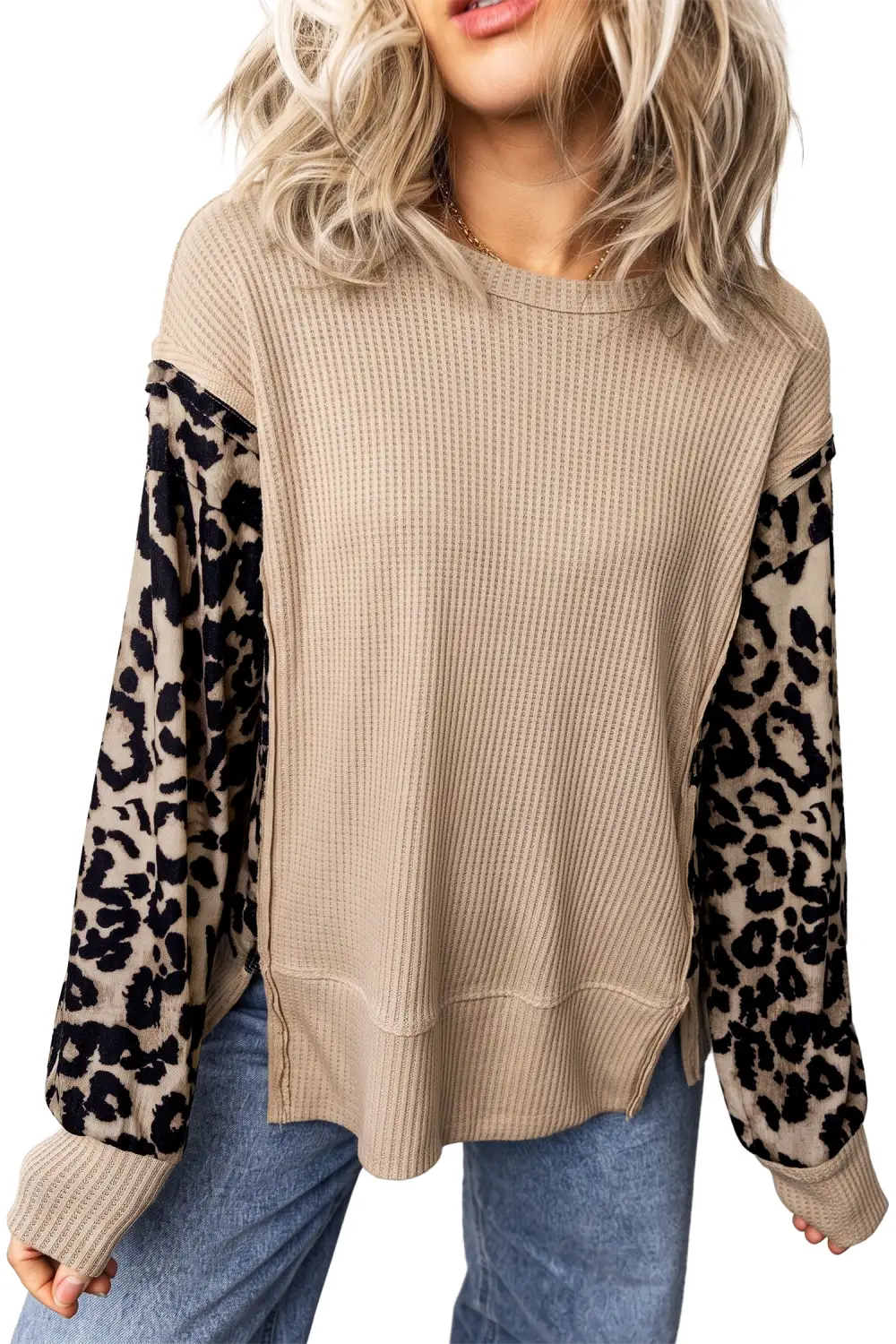 Leopard Print Ribbed Relaxed Long Sleeve Top