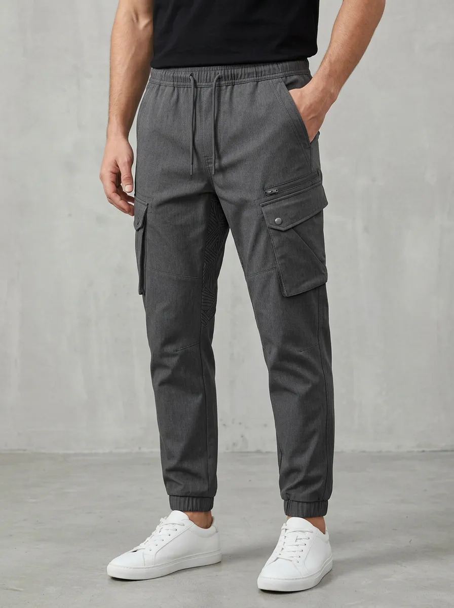 Contemporary Geometric Graphic Print Heritage Look Men's Cargo Jogger Pants