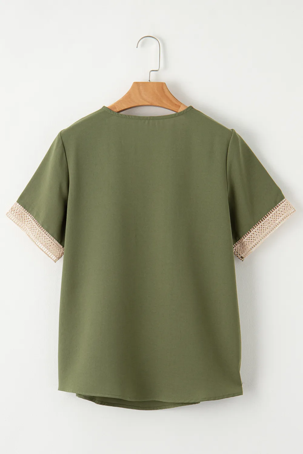 Green Lace Trim V Neck Blouse