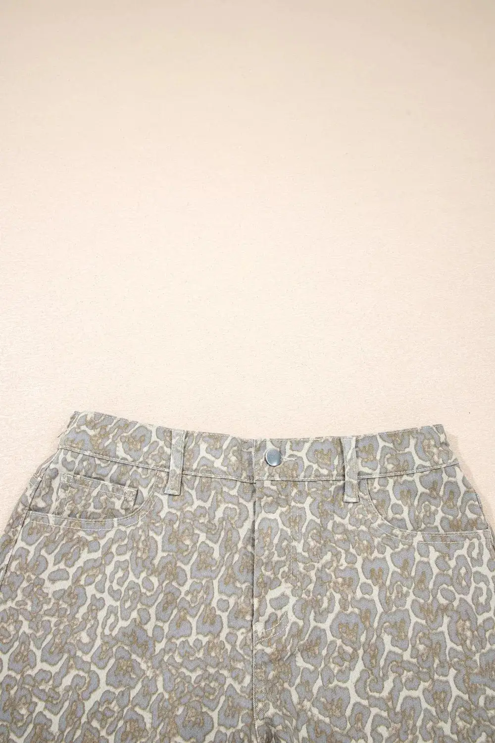 Refined Raw Edge Leopard Print Denim Shorts