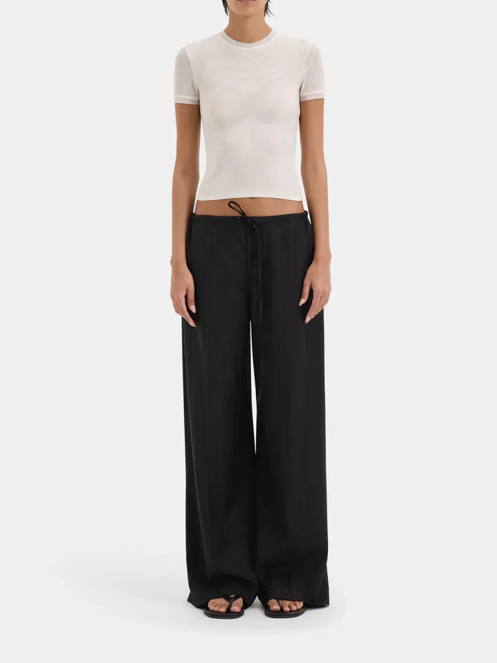Casual Style Drawstring Pant Red Pinstripe