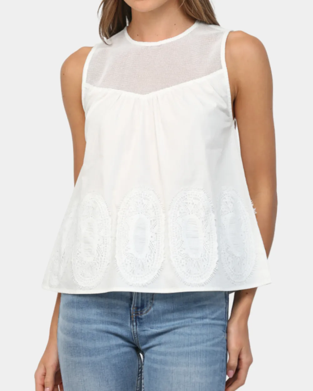 Sheer Lace Applique Top - Off