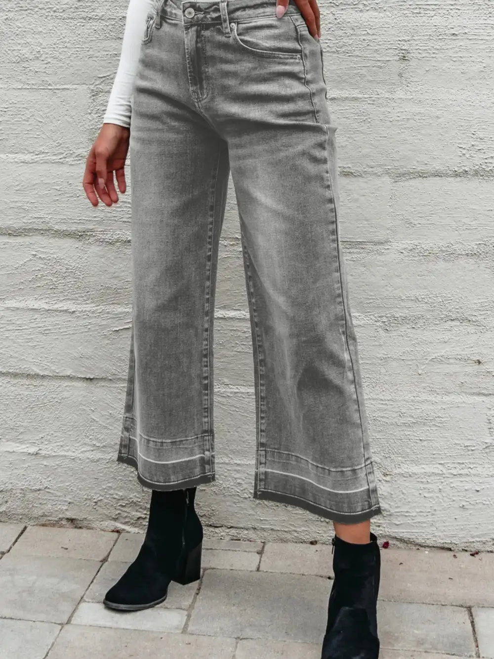 Versatile High Waist Wide Leg Washed Denim Jeans