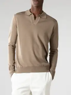 Cashmere Merino Blend Buttonless Slim Fit Knit Construction Polo Shirt