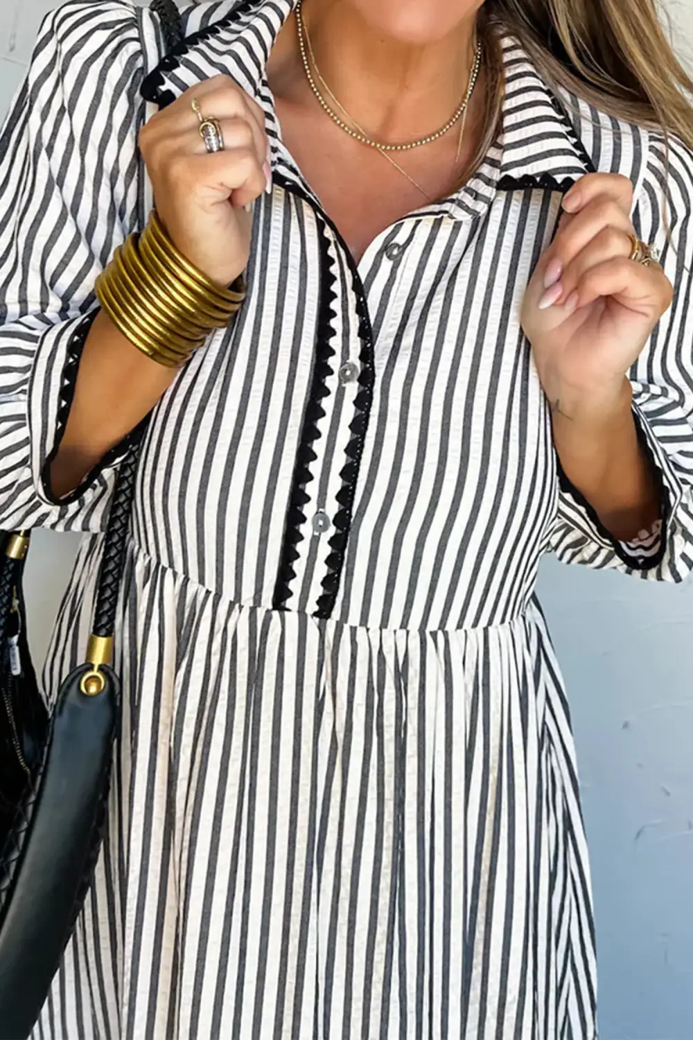 Striped Half Button Dress Casual