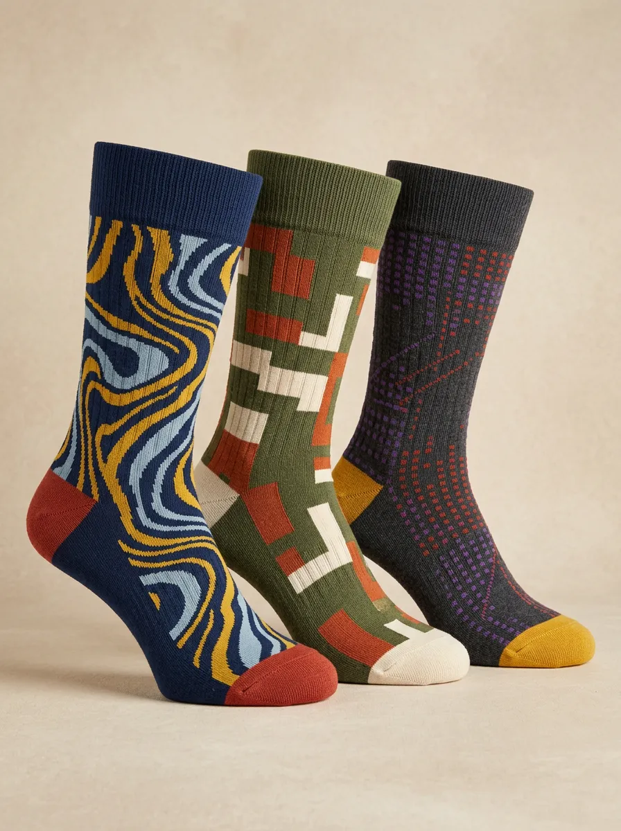 Men's Geometric Abstract Pattern Printed Three Pack Socks Balanced Design