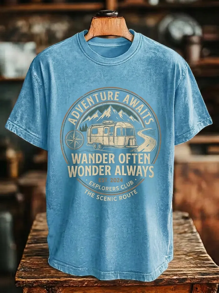 Unisex Camping Lover Adventure Awaits Camper Van Printed T-shirt