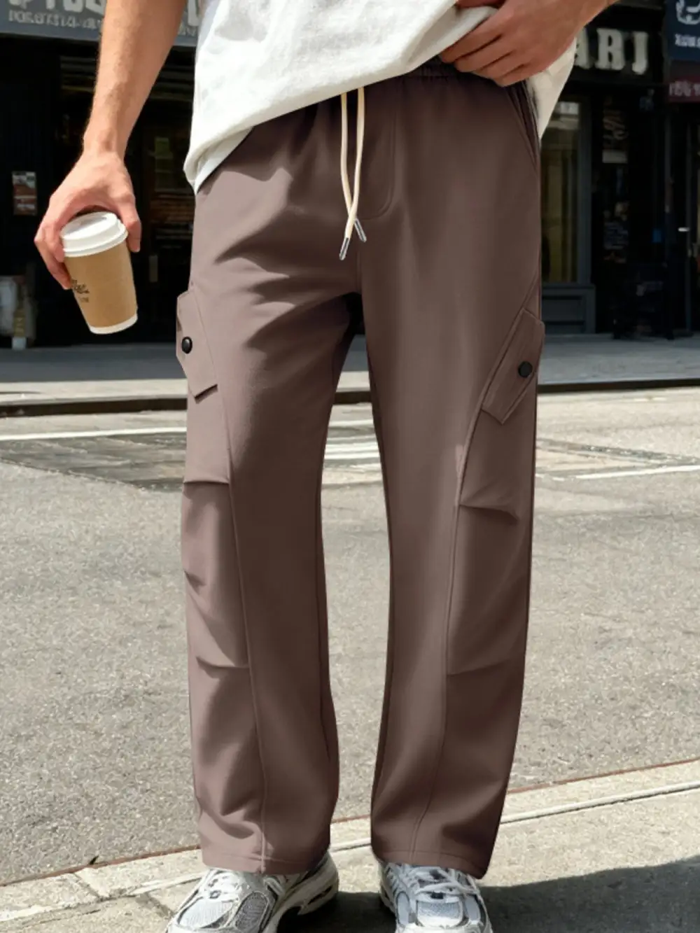 Men's Full Size Casual Cargo Pants with Drawstring