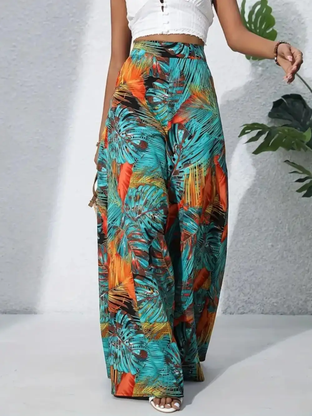 Wide Leg High Waist Printed Casual Pants