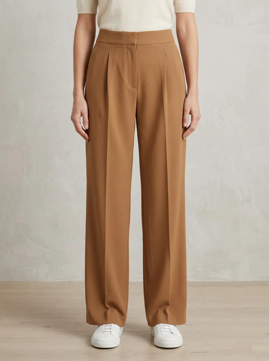 Refined Shape Pleated Wide-Leg Trousers