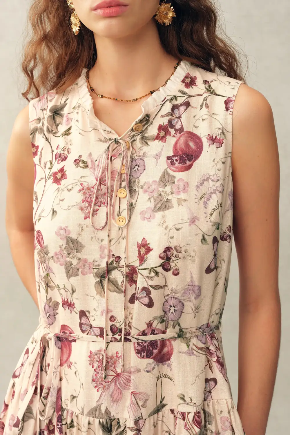 Tiered Printed Floral Linen Blend Dress