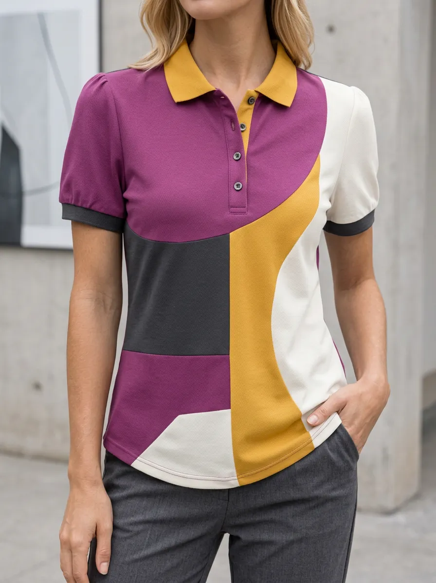 Women's Everyday Abstract Geometric Colorblock Polo Shirt