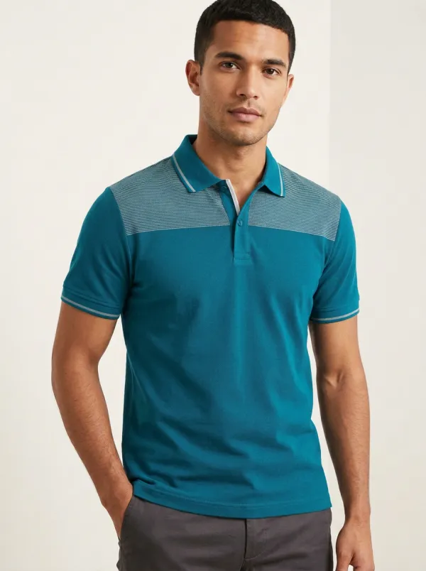 Men's Smart-Casual Striped Chest Printed Polo Shirt