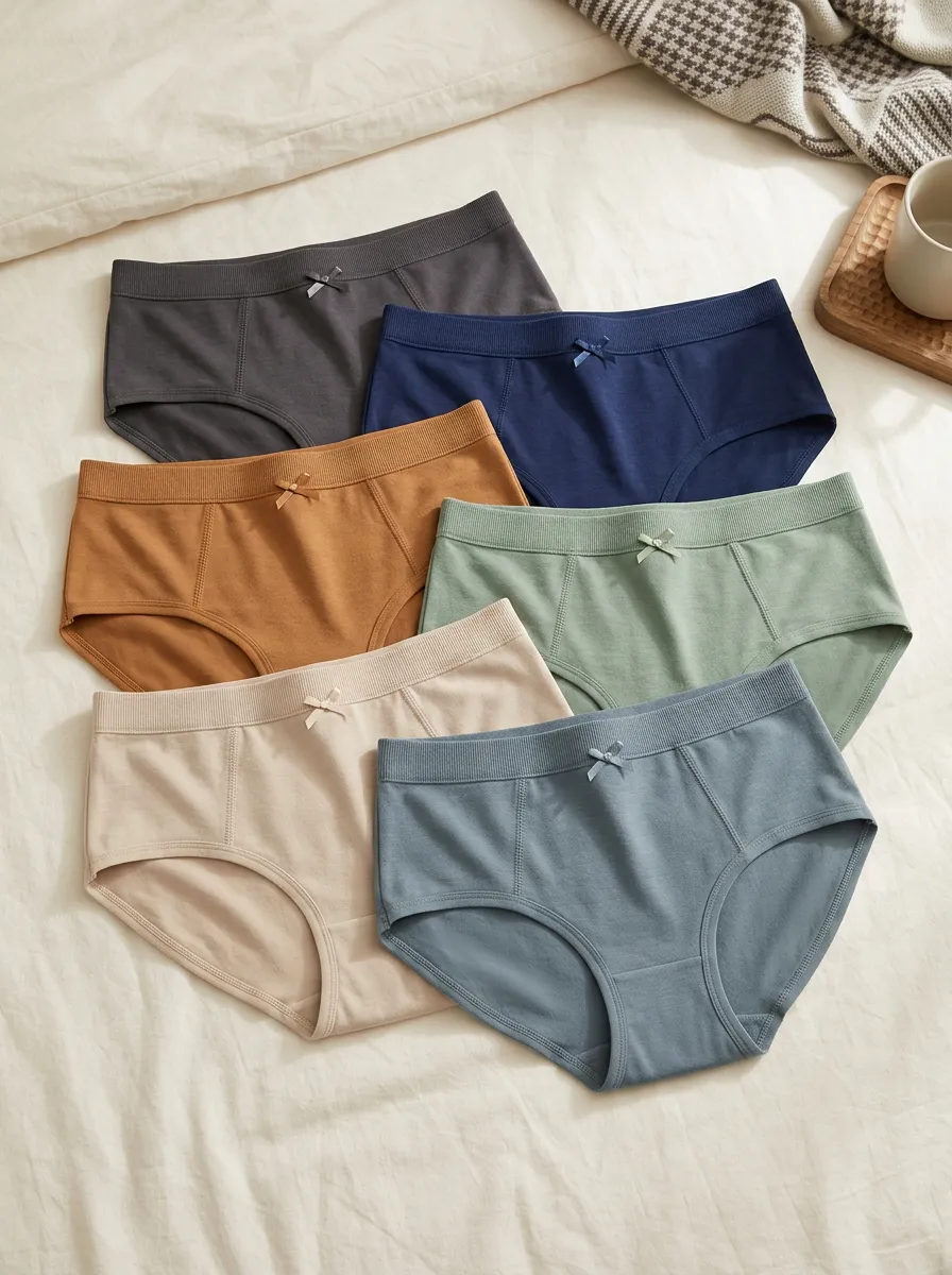 Women's Solid Color Bowknot Ribbed Cotton Panties Set