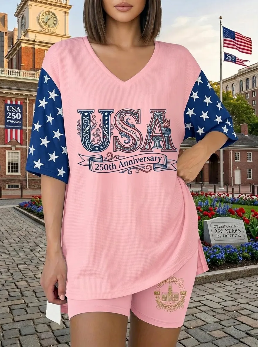 Women's USA 250th Anniversary Star Pattern Printed Two-Piece Set