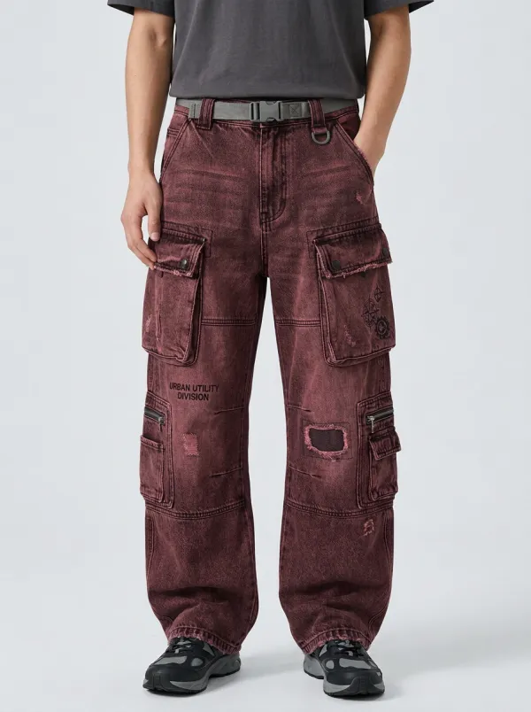 Men's Urban Utility Division Distressed Graphic Cargo Pants
