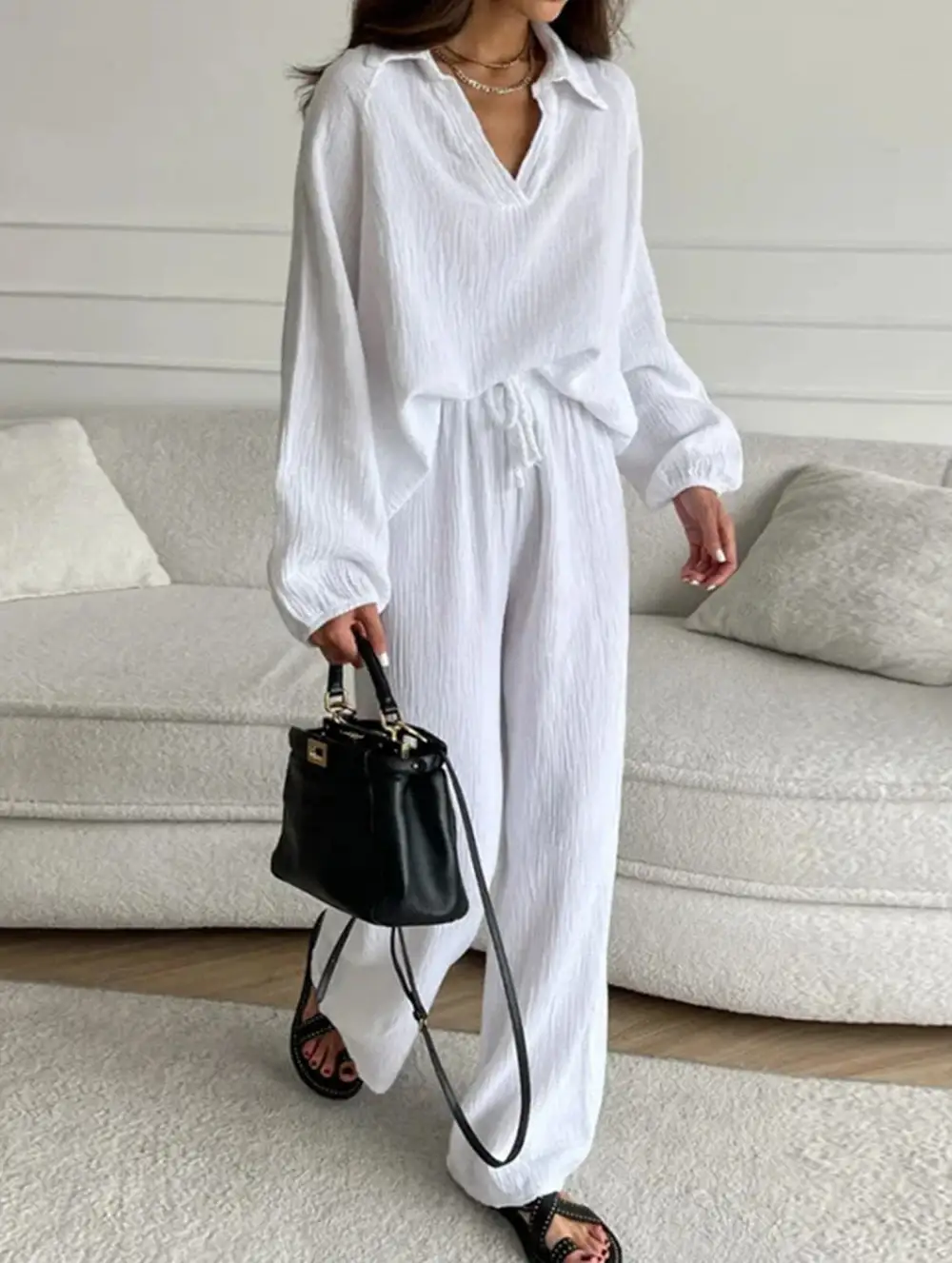 Long-Sleeved Top Drawstring Trousers Set