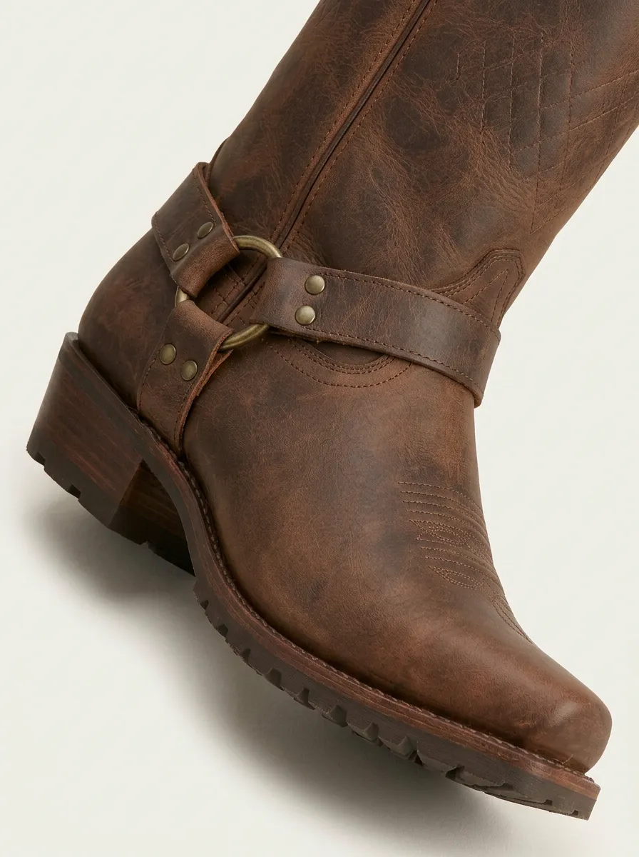 Men's Western Cowboy  Leather Harness Printed Boots