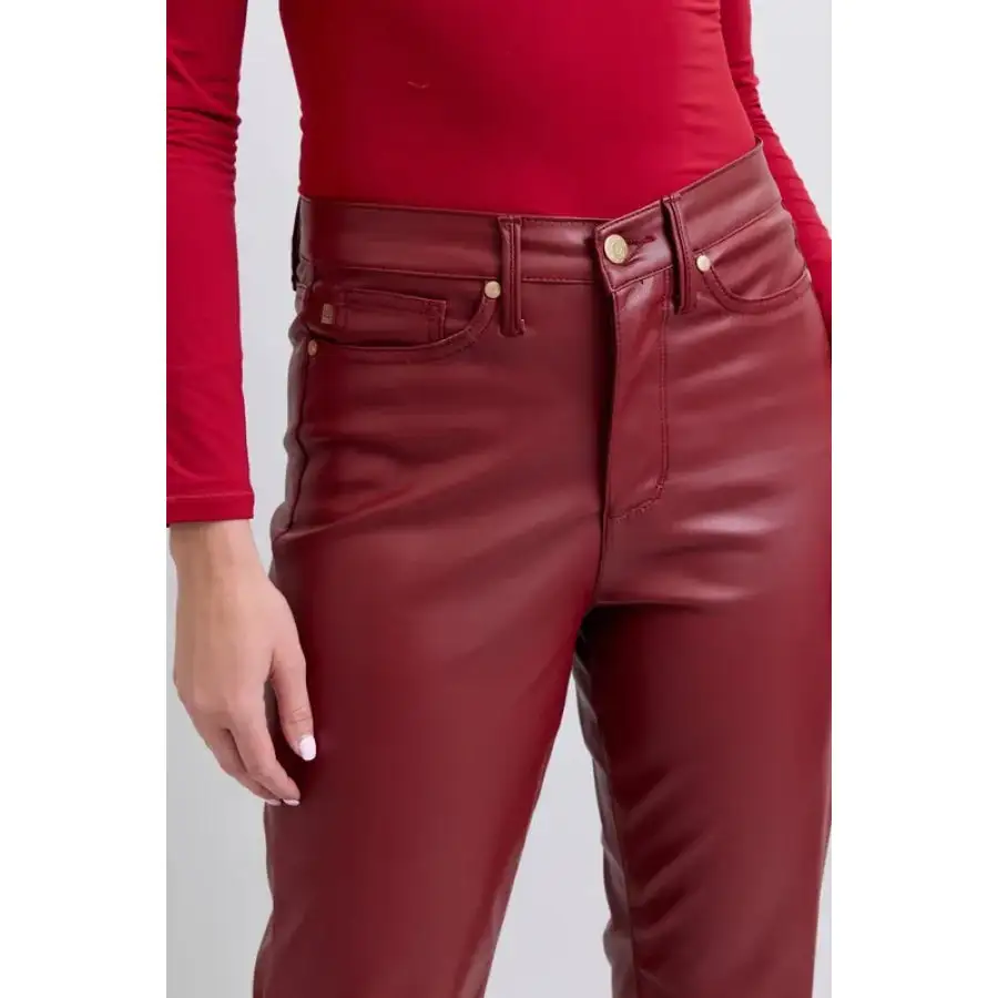 Full Size High Waist Tummy Control Faux Leather Straight Pants Plus Size
