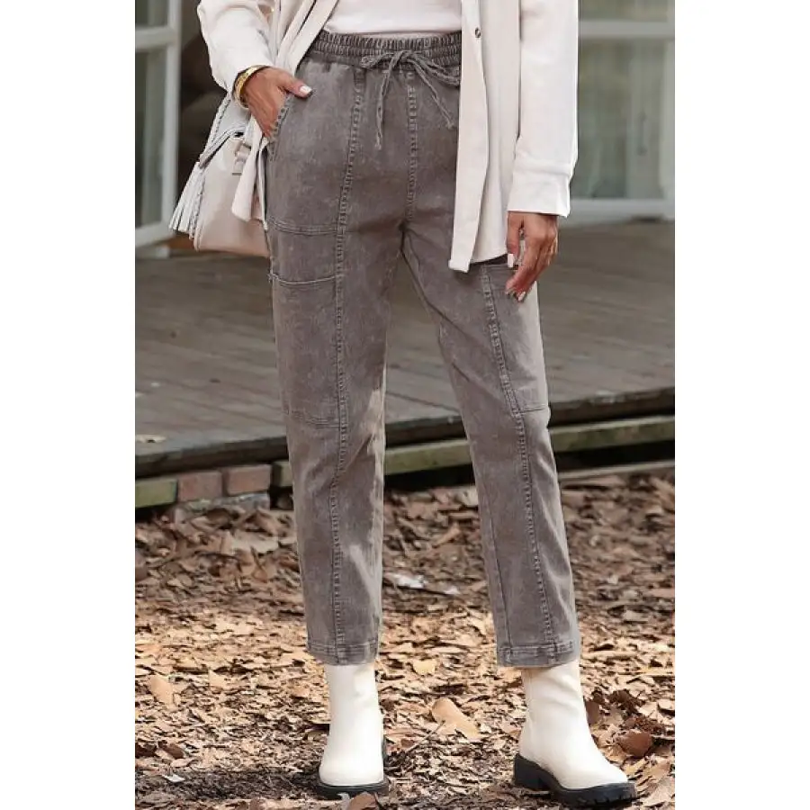 Drawstring Straight Pants with Pockets