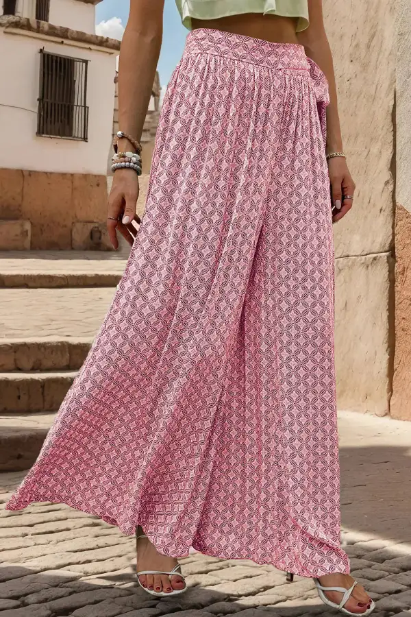 Wide Leg Tie Waist Printed Versatile Pants