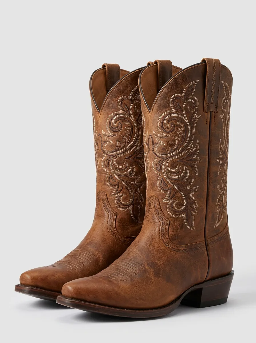 Men's Western Cowboy Floral Embroidered Printed Boots