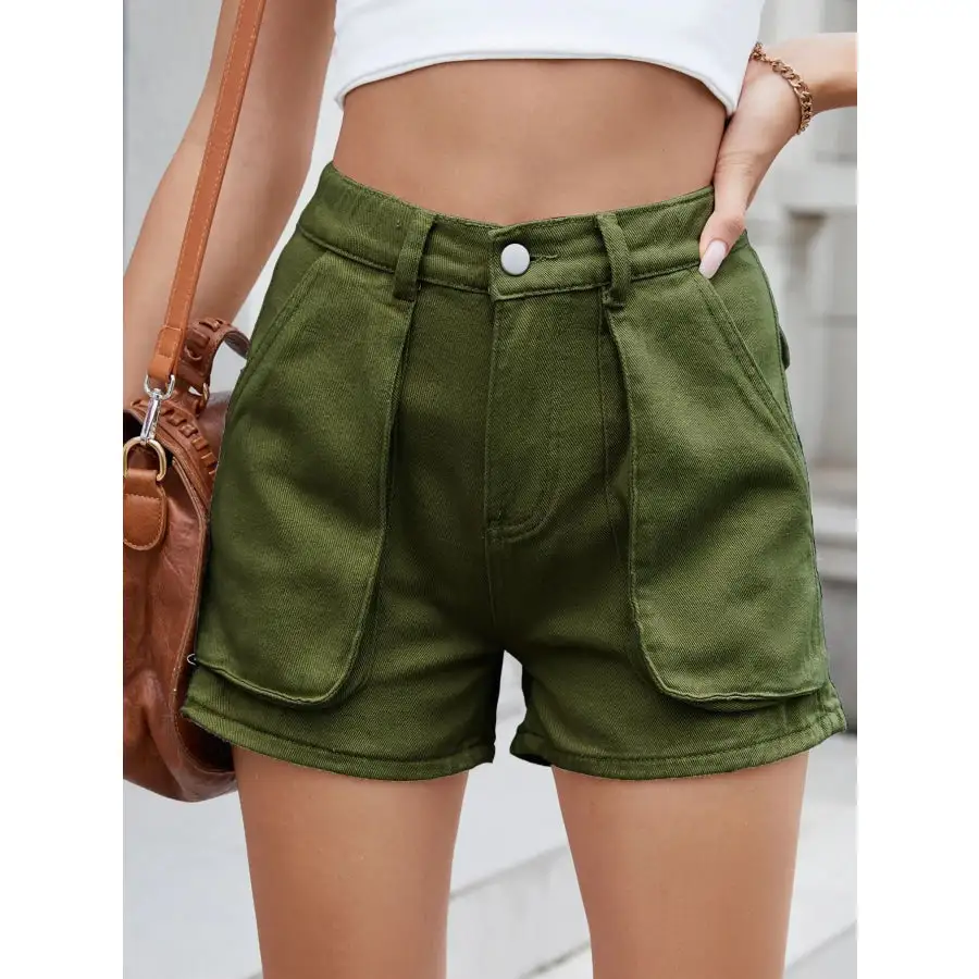 High Waist Utility Pocket Denim Shorts
