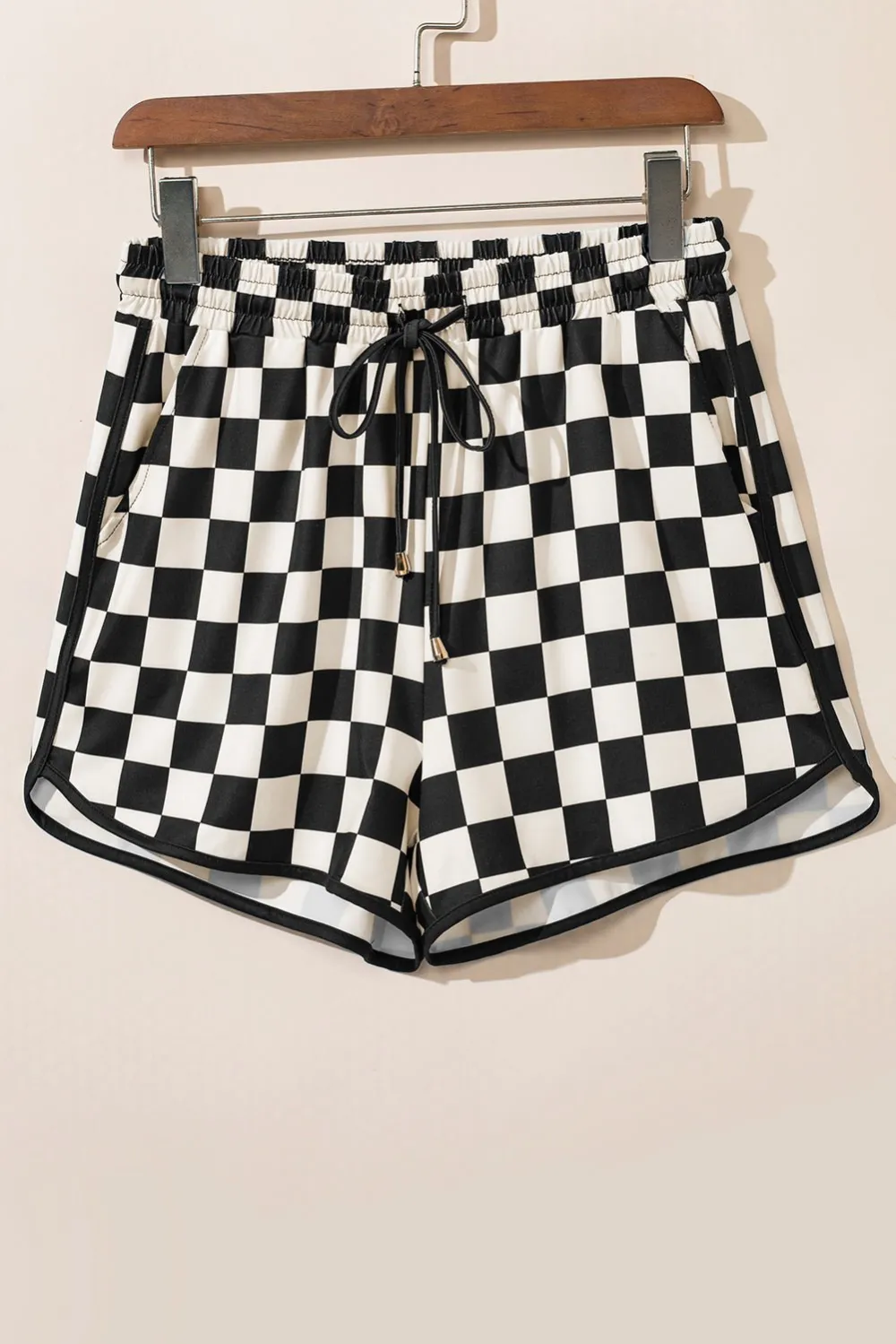 Plaid Elastic Waist Drawstring Pocketed Casual Shorts