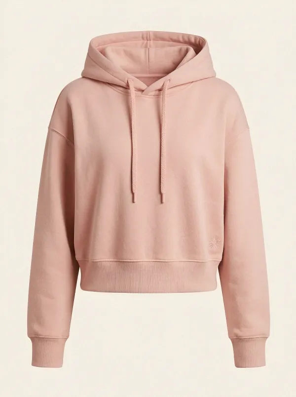 Women's Minimalist Sun Embroidery Solid Beige Printed Hoodie