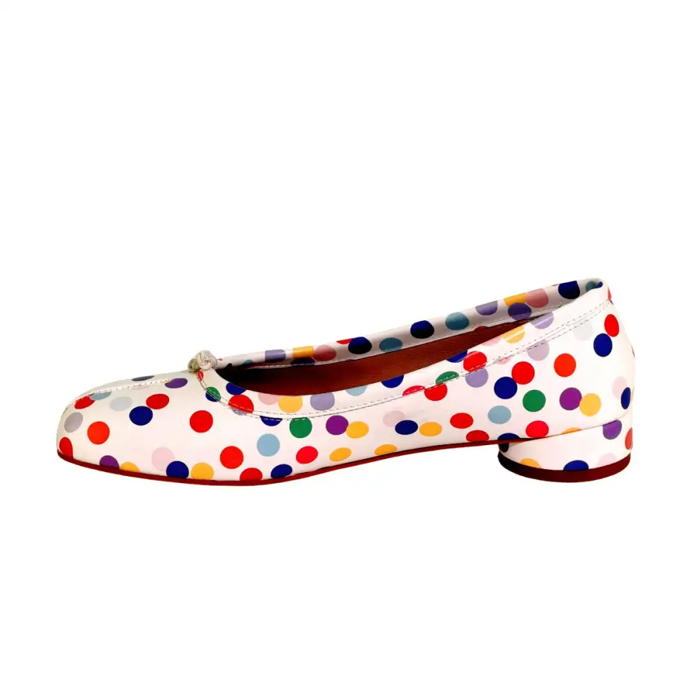 Polka Dot Round Toe Chunky Heel Pumps