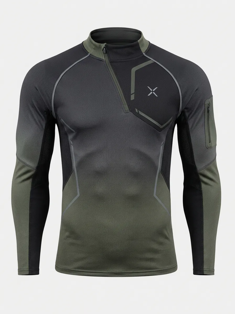 Men's Tactical Sports Outdoor Printed Quarter Zip Shirt