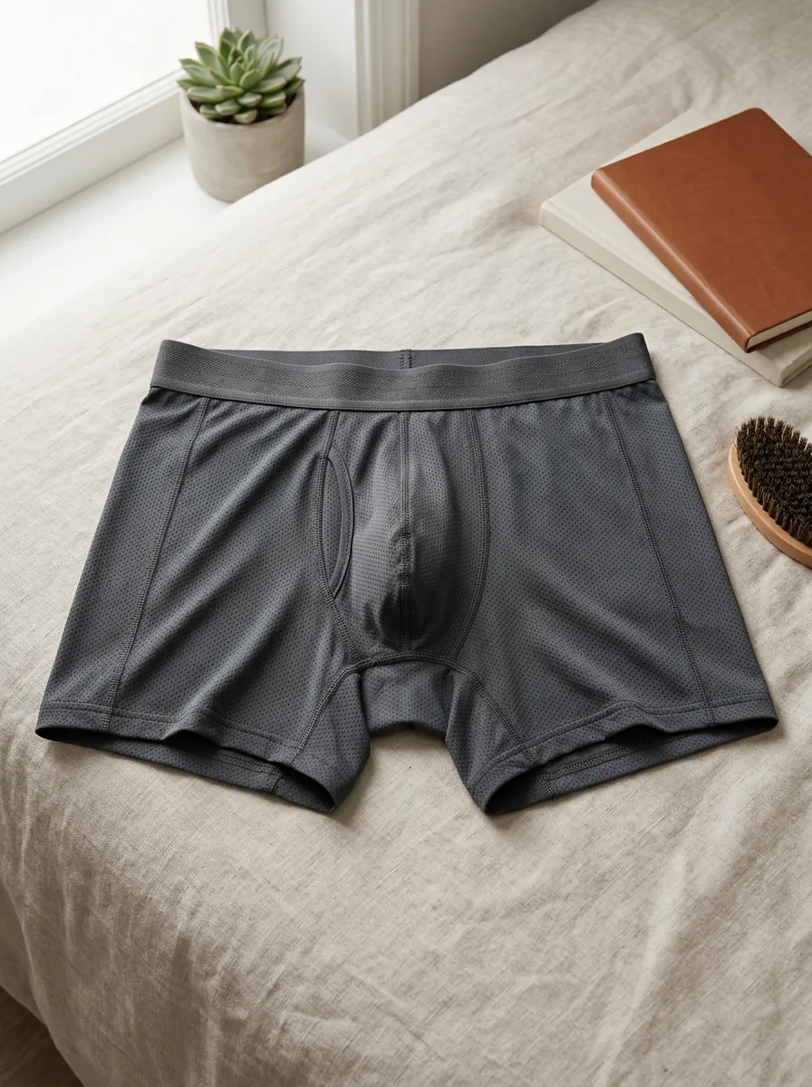 Men's Breathable Mesh Grey Printed Boxer Briefs