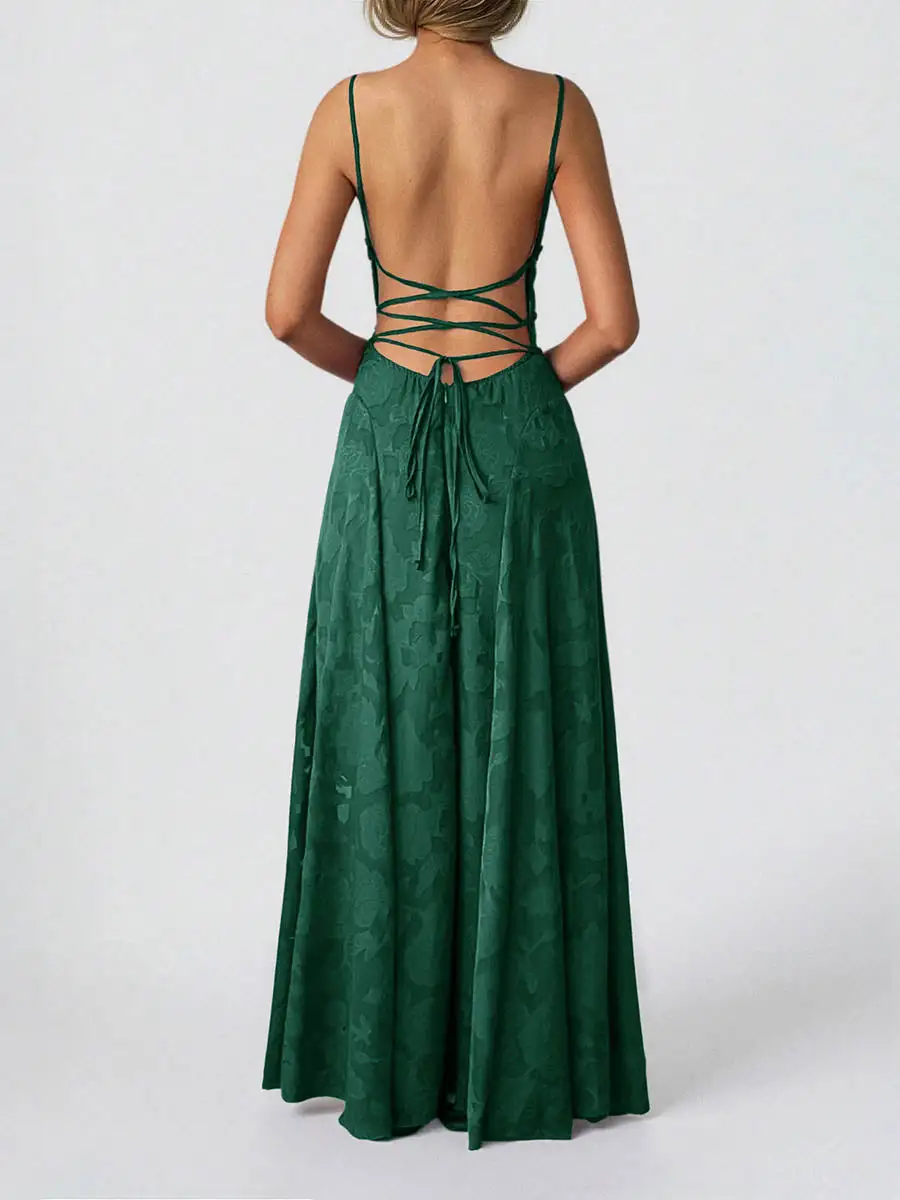 Jacquard Pleated Neck Maxi Dress