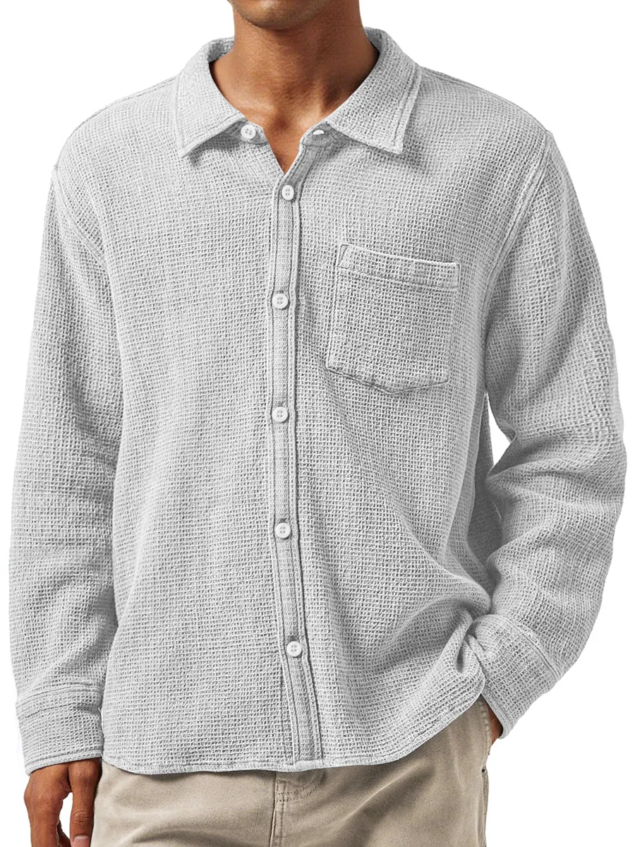 Layered Textured Knit Camp Collar Shirt
