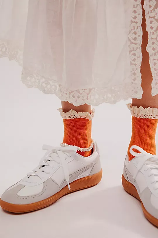 Waffle Knit Ankle Socks Orange